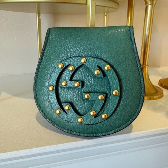 Authentic Gucci Emerald Green Soho Studded Leather Coin Purse - Picture 2 of 15